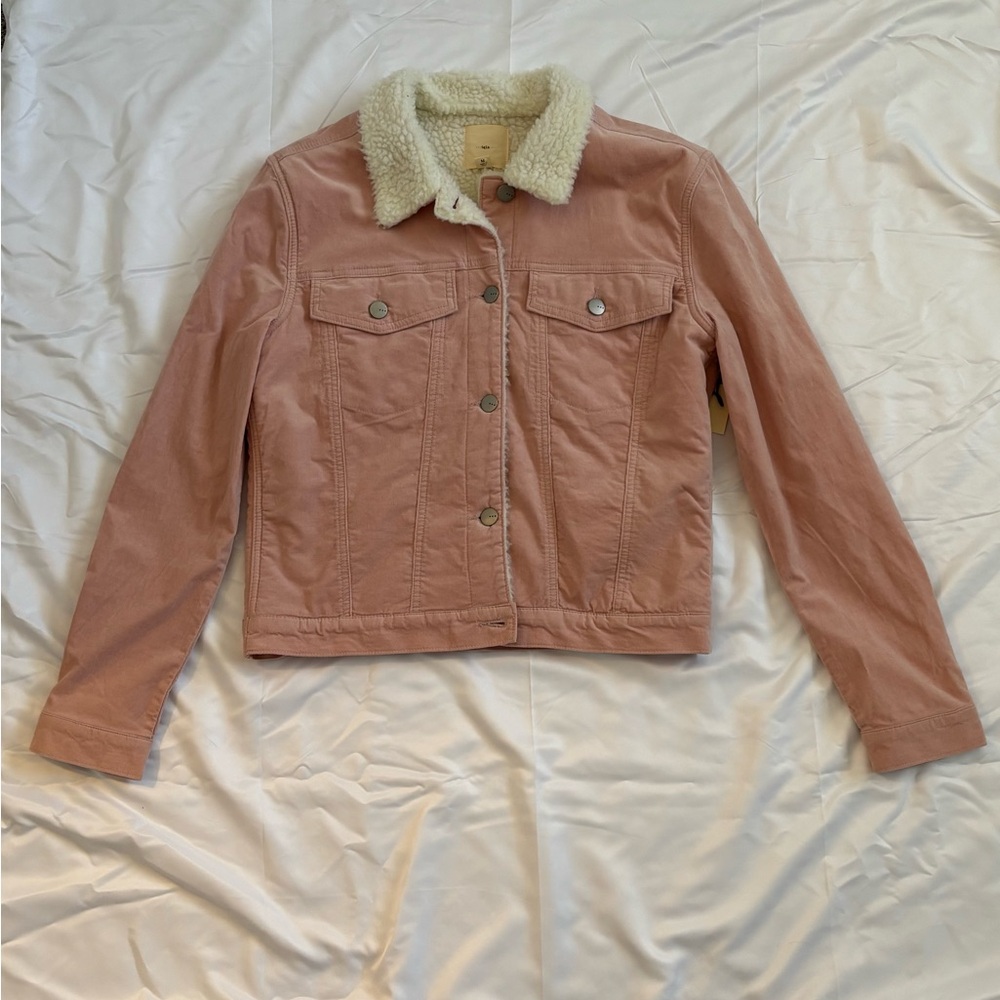 Francesca's Collections Blush Jean Jacket with Shearling Collar